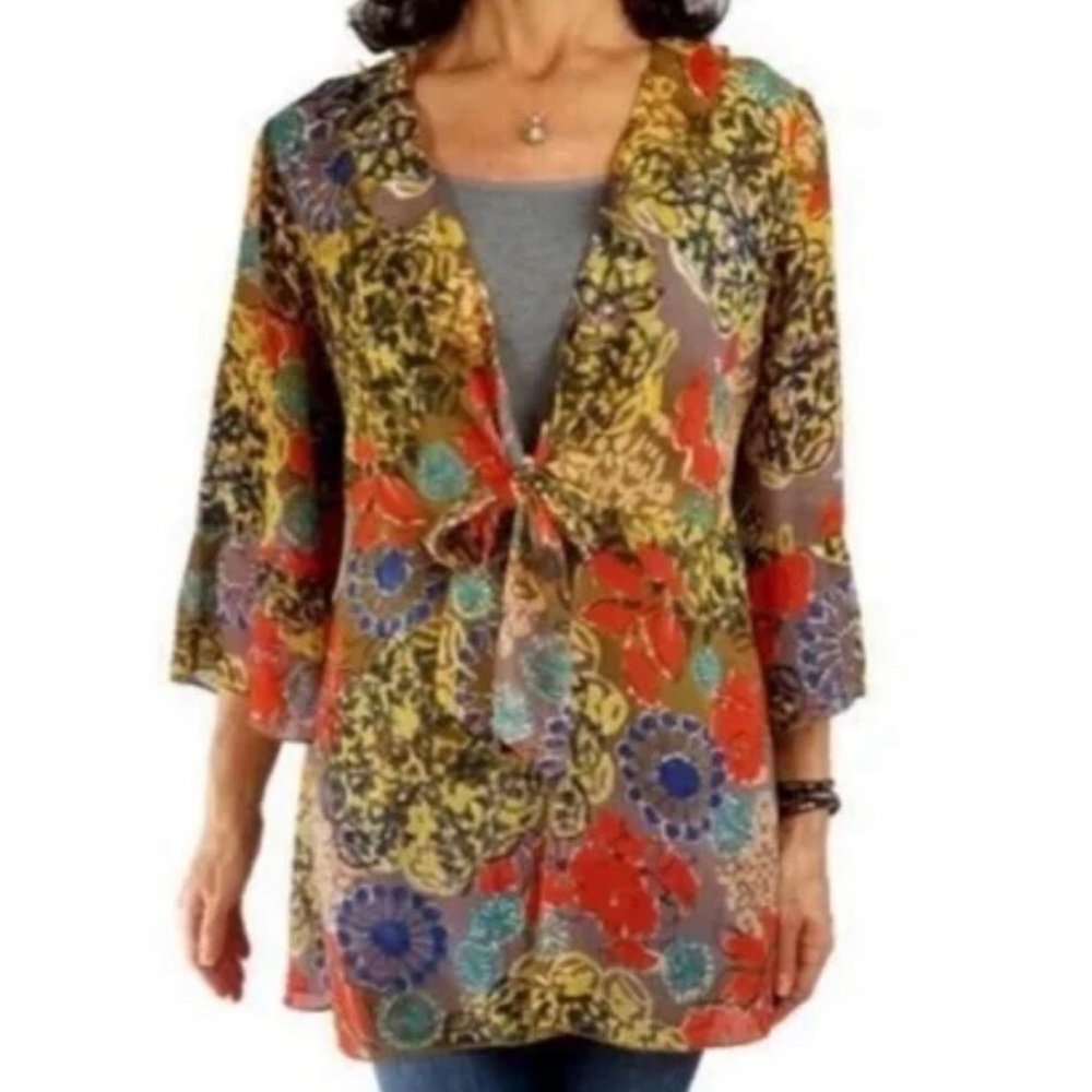 CAbi Shakespeare Tie Front Kimono Small